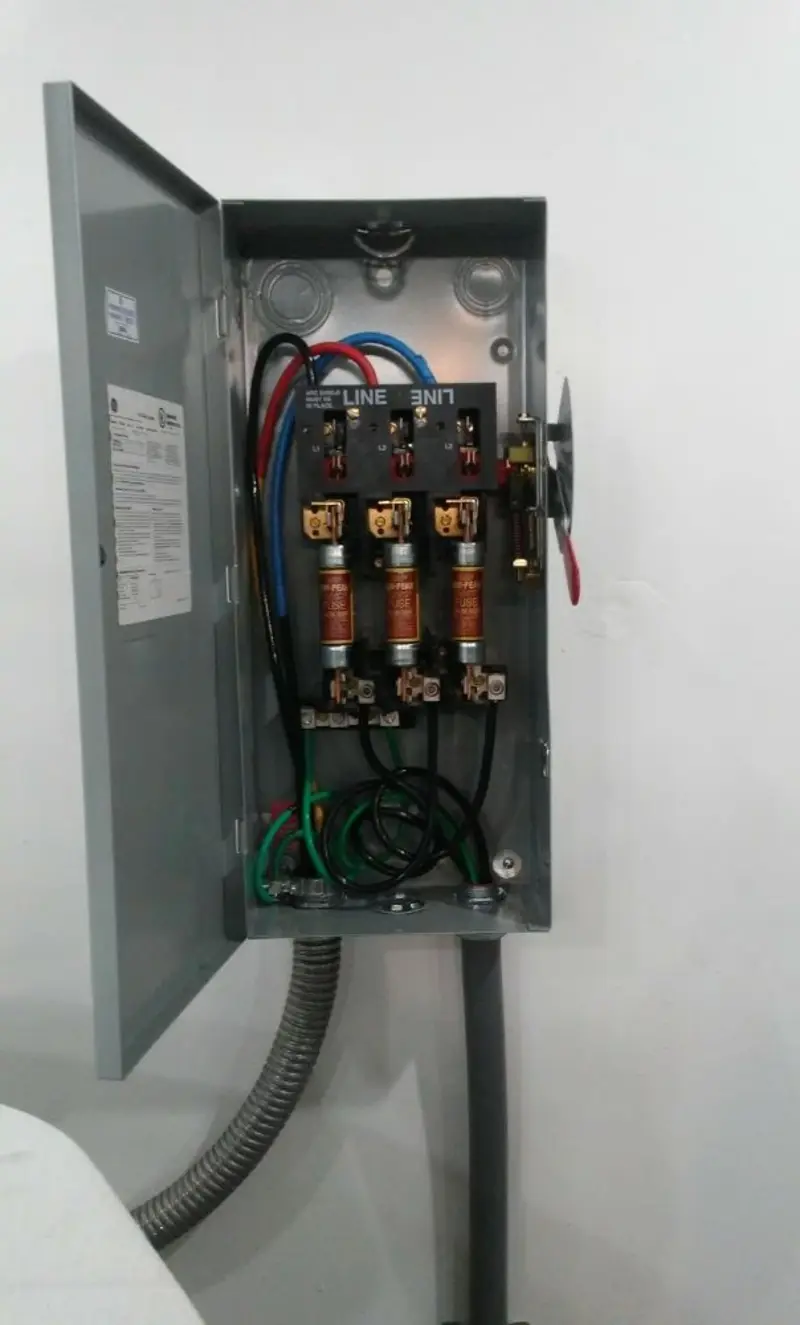 Three-phase disconnect switch installed for Electrical Wiring & Rewiring in Lakes of the Four Seasons